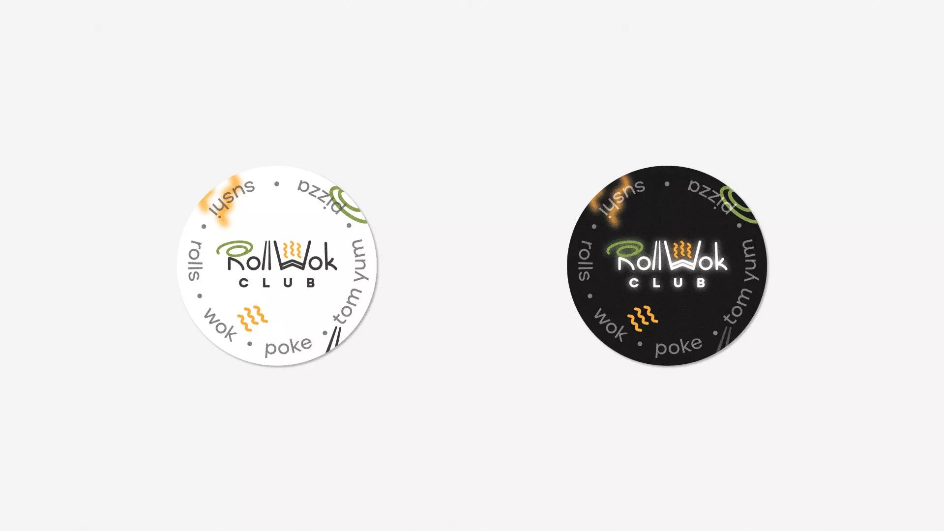 Разработка наклеек для суши-бара «Roll Wok Club» в Донском